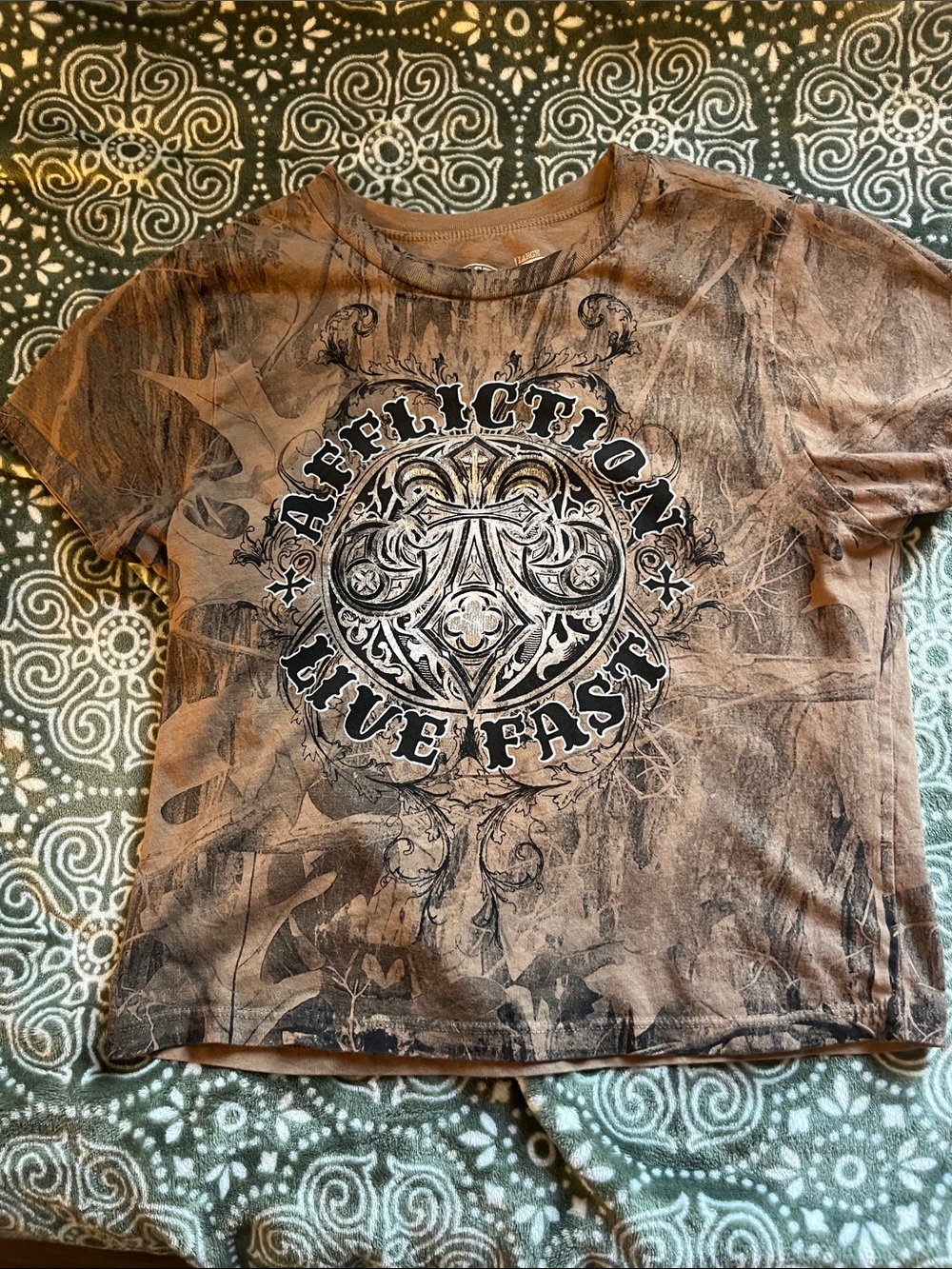 Affliction Brown Graphic 'Live Fast' Short Sleeve Tee